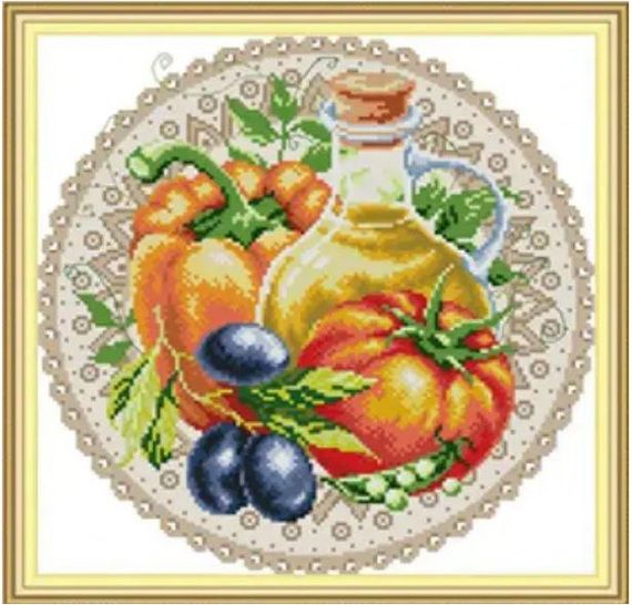 Набір для вишивання за нанесеною на канву схемою "Fruit Disc - Tomato". AIDA 14CT printed, 34*34 см