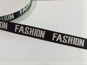Тасьма репсова лампасна стрічка 2.5 см FASHION чорна з білими літерами