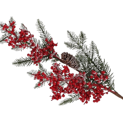 Декоративна гілка з хвої та червоних ягід з шишкою, 64см