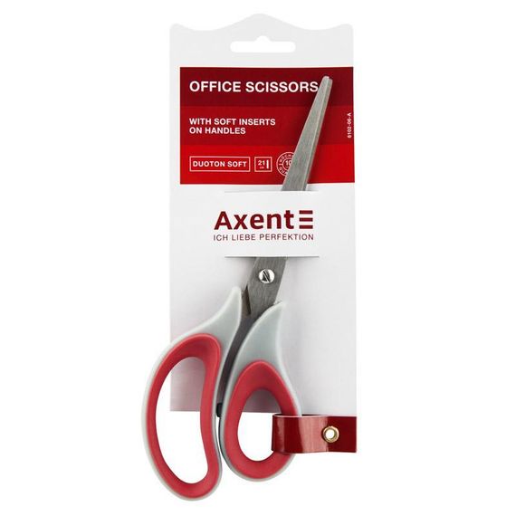 Ножиці Axent Duoton Soft 6102-06-A, 21 см, прогумовані ручки, сіро-червоні (5789) | Зображення 1