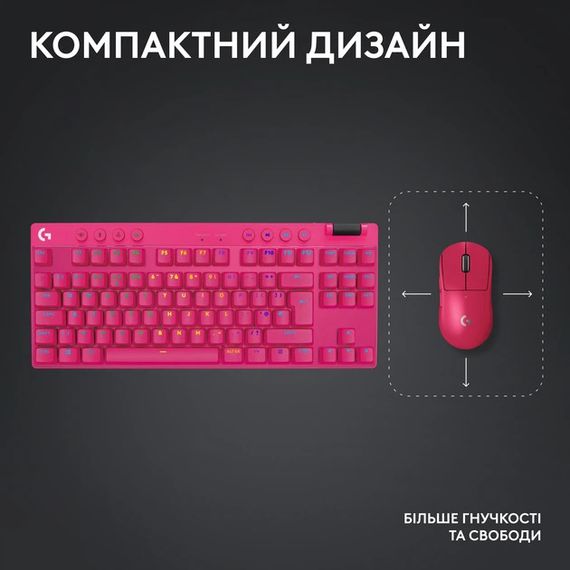 Клавіатура комп'ютерна бездротова Logitech G Pro X TKL Lightspeed Tactile Magenta L920-012159 | Зображення 5