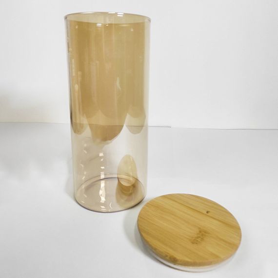 Ємність скляна з дерев'яною кришкою (кругла) бурштин VT-8012 Vittora 1200 мл | Зображення 3