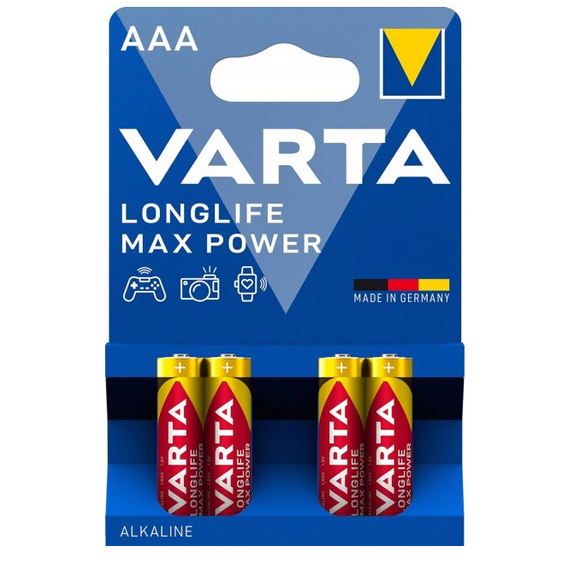 Батарейка лужна ААА/LR03 (бл-4шт) VARTA Longlife Max Power