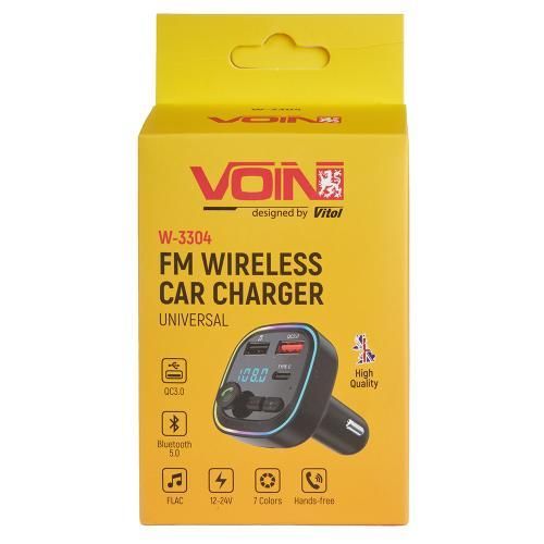 FM модулятор VOIN W-3304 трансмітер в авто Bluetooth 5.0 швидка зарядка QC3.0 Type-C пристрій для музики | Зображення 3