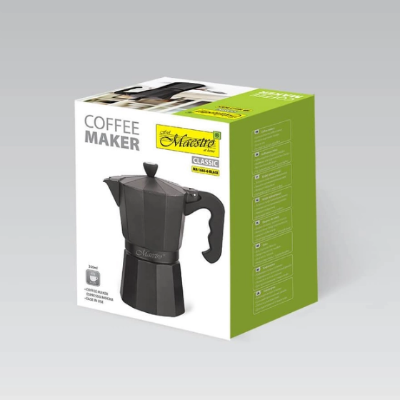 Кавоварка гейзерна 450мл (9 порцій) алюмінієва MR-1666-9-BLACK Espresso Moka Maestro | Зображення 2