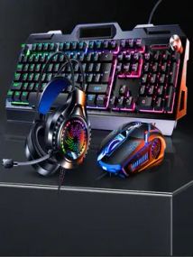 Ігровий комплект клавіатура та миша навушники килимок 4в1 Linmoni TF-400 Kit з RGB підсвічуванням для геймерів