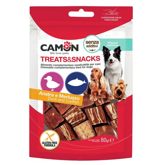 Лакомство для собак мясное Camon кубики из утки и трески, 80 гр, 2*1,5см
