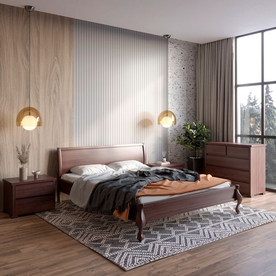 Двоспальне дерев'яне ліжко Mebigrand Палермо Горіх темний 180х190 см (MBG-11375)