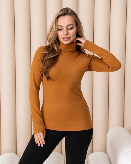 Жіноча тепла водолазка-гольф напівшерсть на термофлісі колір жовтий розмір 50 DM09.09