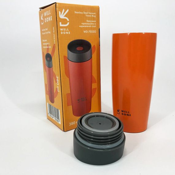 Якісний термос маленький Well Done WD-7053O 380 мл, Термос похідний для напоїв для чаю помповий AE-82 | Зображення 7