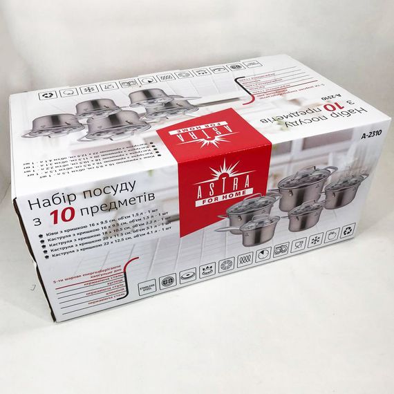 Набор посуды 10 предметов ASTRA A-2310, набор кастрюль для электроплиты, сборный набор кастрюль | Зображення 3