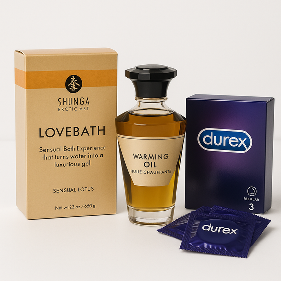 COMBO набір - (Гель для ванни + Розігрівальна олія + Durex) L