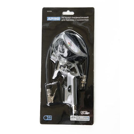 Пістолет для підкачування коліс пневматичний з манометром 85-200л/хв, 12бар (гальванічне покриття) APRO 8500821 | Зображення 3