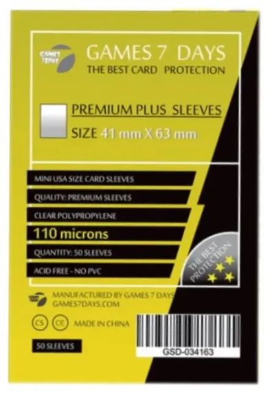 Протекторы для карт Games7Days (41 х 63 мм, Mini USA, 50 шт.) (PREMIUM PLUS+)