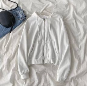 Женская укороченная толстовка на молнии оверсайз GF313 цвет белый, размер 42/46