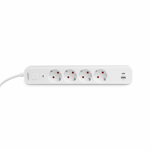 Мережевий подовжувач із заземленням 4 розетки/1USB-A/1Type-C 3м з кнопкою білий VF-PD43G1QC1PD-W Oncord Videx | Зображення 7