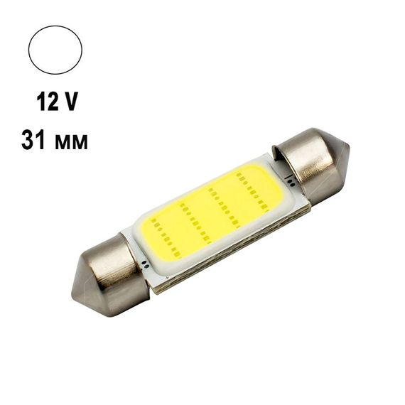 Автолампа Terra Festoon, цоколь SV8.5-8, COB, 31мм, белый, 12V