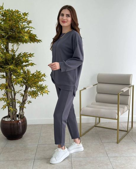 Женский спортивный прогулочный костюм свитшот и штаны SG953 цвет серый, размер 42/44 | Зображення 1