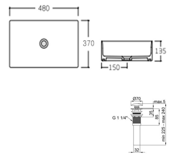 Комплект Qtap Tern: Раковина накладна прямокутна 480х370х135 мм Matt Black + Донний клапан PU03 (QT172074MBMBN47300) | Зображення 1