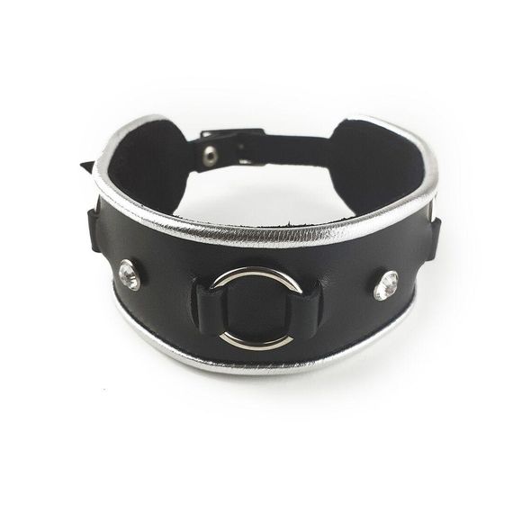 Ошейник из натуральной кожи со стразами и кольцом Art of Sex - Collar Ring | Зображення 1