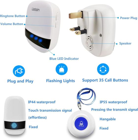 Беспроводной пейджер для сиделки, Кнопка вызова тревоги для пожилых людей, Персональный звонок для вызова трев | Зображення 5