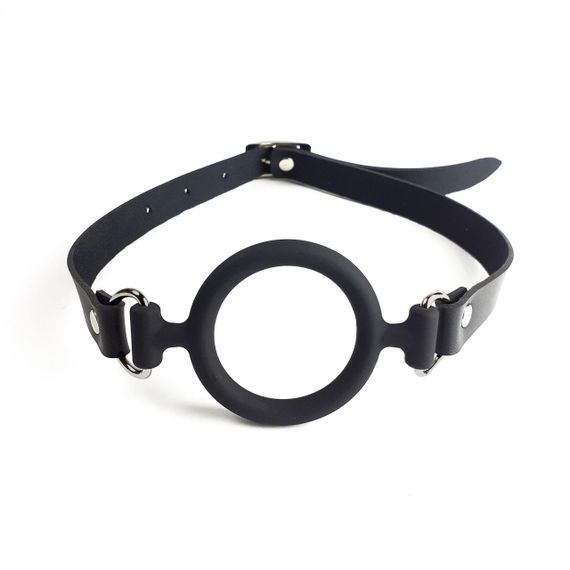 Кляп силіконове кільце натуральна шкіра, Gag Ring внутрішній діаметр кільця 40 мм, Чорний | Зображення 1