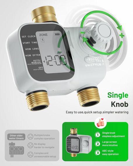 Программируемый таймер для двухзонного полива Unistyle с латунными входами и выходами, IP55 | Зображення 5