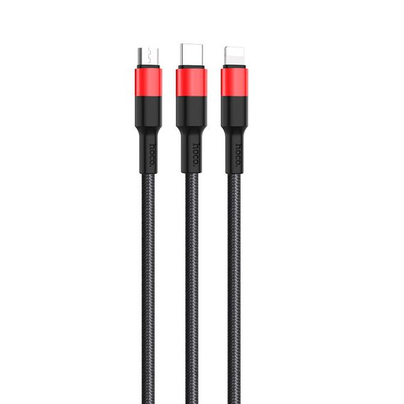 Кабель HOCO X26 USB-1 3 in 1 Micro/Iphone/Type-C, 2A, довжина 1м, Black/Red | Зображення 1