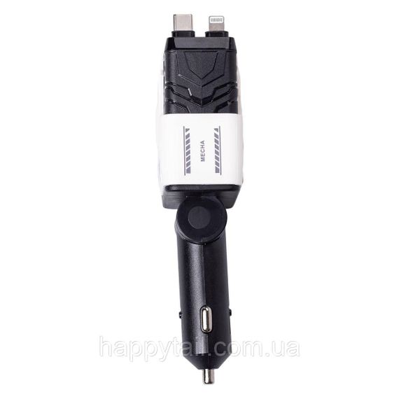 Автомобільний зарядний пристрій MECHA з висувними кабелями та портами USB/Type-C Білий HP-A1W | Зображення 6