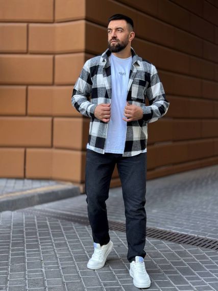 Теплая мужская байковая рубашка в клетку на пуговицах размер М цвет черный Vi1048 | Зображення 4