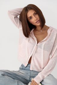 В'язаний кардиган з капюшоном - пудра цвет, ONE SIZE (є розміри)