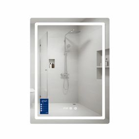 Зеркало Qtap Mideya (MI2) 600х800 с часами, с LED-подсветкой Touch, с антизапотеванием, диммером, рег. яркости