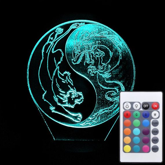 Акриловий світильник-нічник з пультом 16 кольорів Інь та Ян tty-n002086