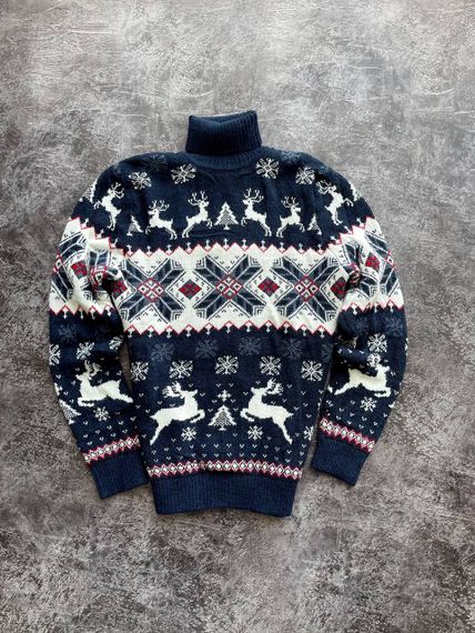Мужской новогодний свитер с оленями в узорах PA2655 цвет синий, размер M | Зображення 2