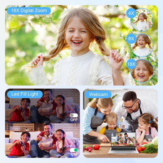 Цифровая камера 4K - 48 МП UHD с автофокусом, ЖК-экраном 2,83", 18x зумом и стабилизацией изображения (фиолето | Зображення 3