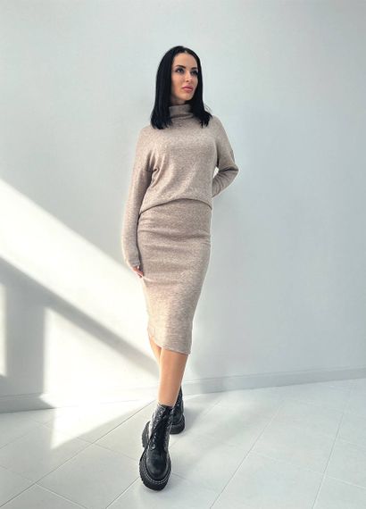 Женский теплый ангоровый костюм юбка и гольф GF07942 цвет бежевый, размер 46/48 | Зображення 2