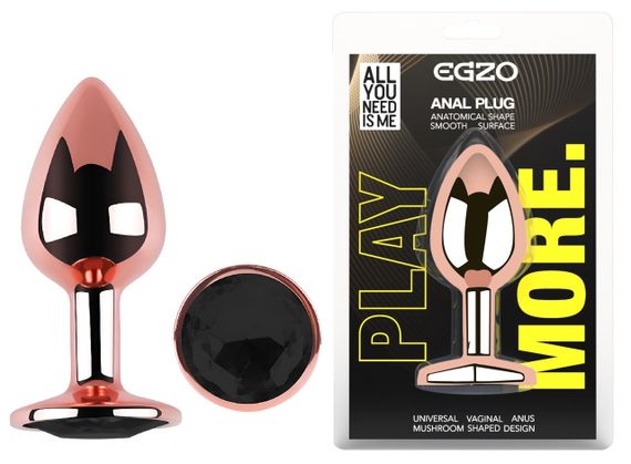 Анальна пробка з кристалом EGZO - Rose Gold Round Plug Black size M Sex Aura