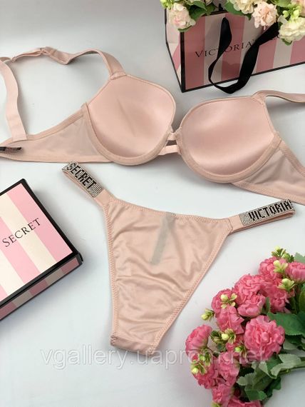 Жіночий комплект спідньої білизни Victoria's Secret зі стразами великих розмірів Бежевий (персик), 85B | Зображення 1