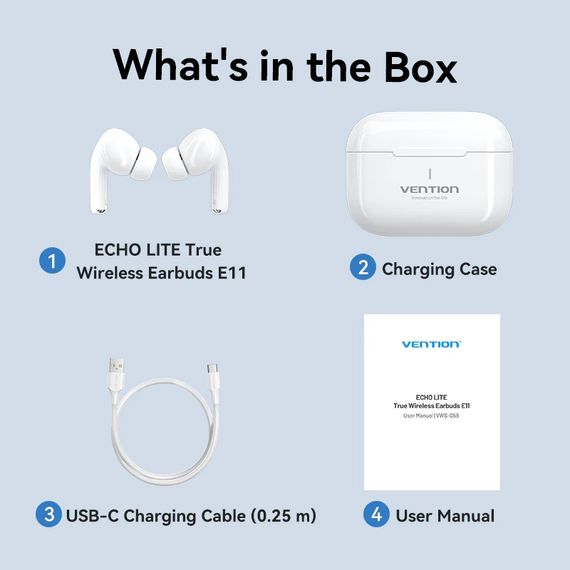 Навушники TWS Vention Elf Earbuds ECHO LITE E11 White | Зображення 7