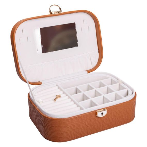 Шкатулка для украшений из эко кожи 2 яруса с замком органайзер для ювелирных изделий HP-5-1BR | Зображення 1