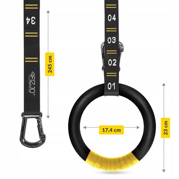 Гімнастичні кільця 4FIZJO з ABS пластику, регульовані Black/Yellow (P-5905973406109) | Зображення 1