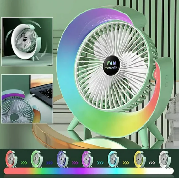 Портативний міні вентилятор з RGB LED підсвічуванням та функцією нічника | Зображення 2