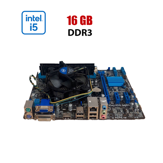 Комплект: материнская плата Asus H61M-A / Intel Core i5-3470 (4 ядра по 3.2 - 3.6 GHz) / 16 GB DDR3 / Intel HD Graphics 2500 / Socket LGA1151 / Кулер б/у