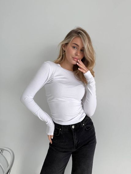 Жіноча класична кофта-лонгслів з віскози приталена колір білий, розмір 42/46  SH354 | Зображення 2
