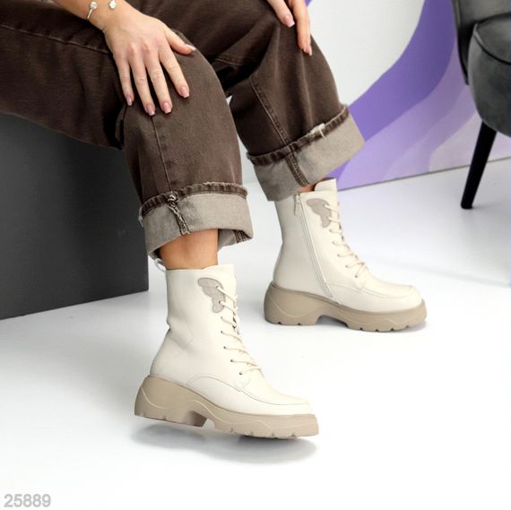 Бежеві зимові високі черевики натуральна шкіра доступна ціна | Зображення 2