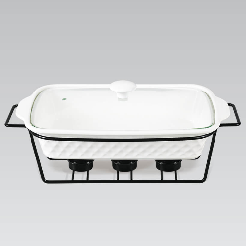 Марміт прямокутний 1,8л 35см кераміка скляна кришка + метал.підставка MR-11459-73 Maestro | Зображення 1