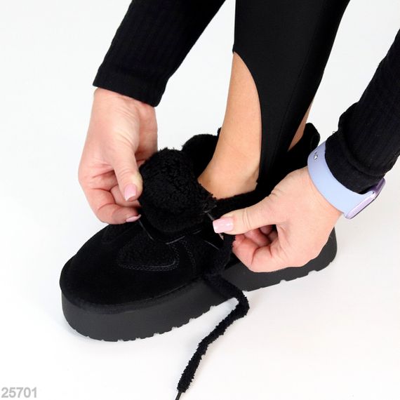 Черные кроссовки угги натуральная замша с мехом Тедди на утолщенной подошве | Зображення 5