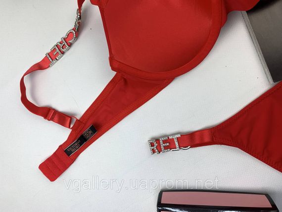 Комплект червоної жіночої нижньої білизни Victoria's Secret Модель Букви Стрази Вікторія Сікрет | Зображення 5