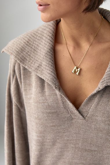 В'заний светр-поло вільного крою - кавовий цвет, ONE SIZE (є розміри) | Зображення 3