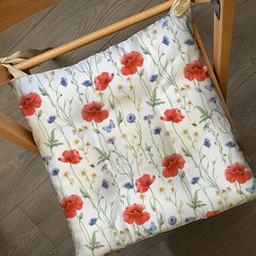 Подушка на стул с завязками Маки и васильки 40x40x4 см (PZ_22U015)